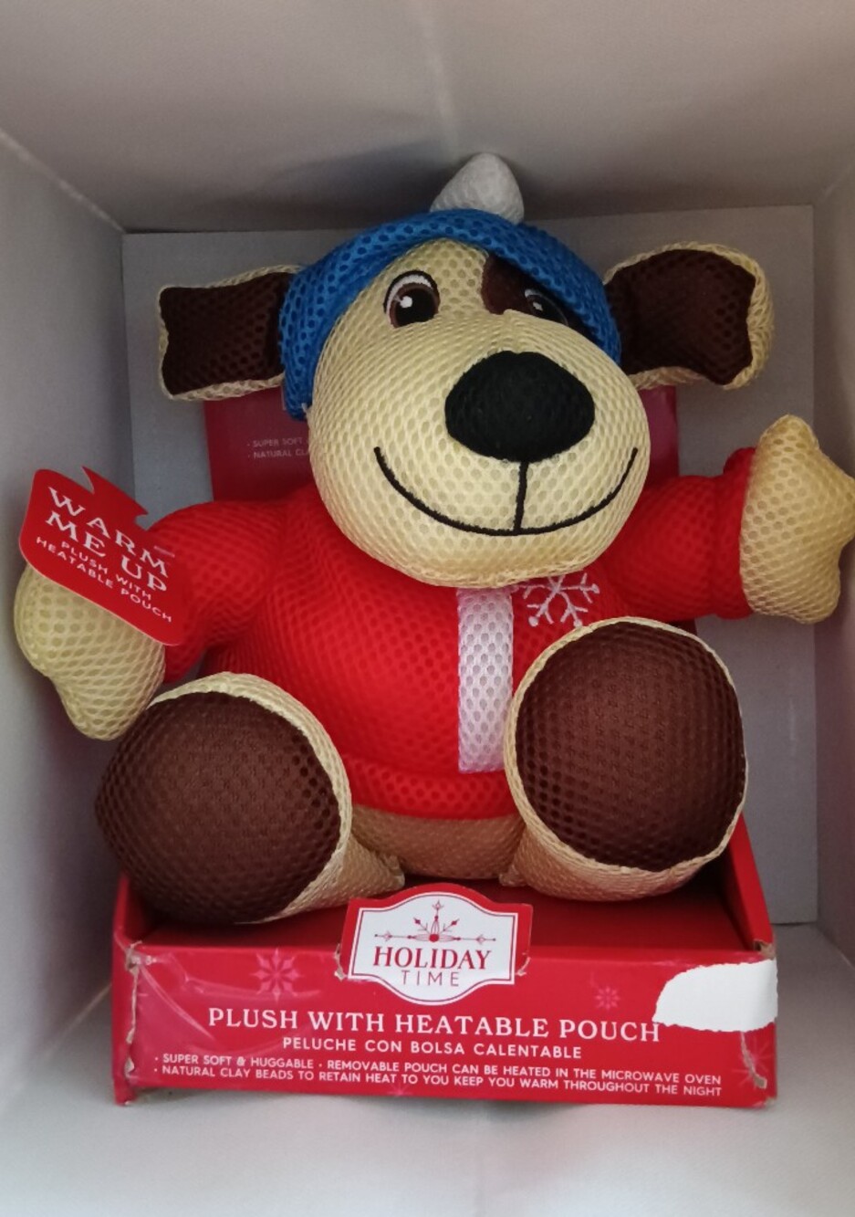 Holiday Time Red and Blue Plush Dog with Heatable Pouch